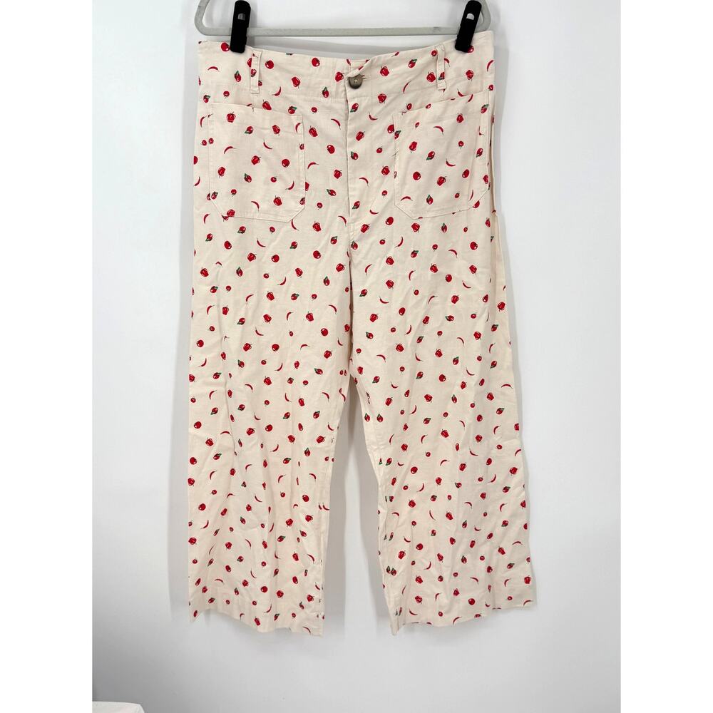 Maeve Cream Wide-Leg Pants with Red Cherry Print - Picture 2 of 7